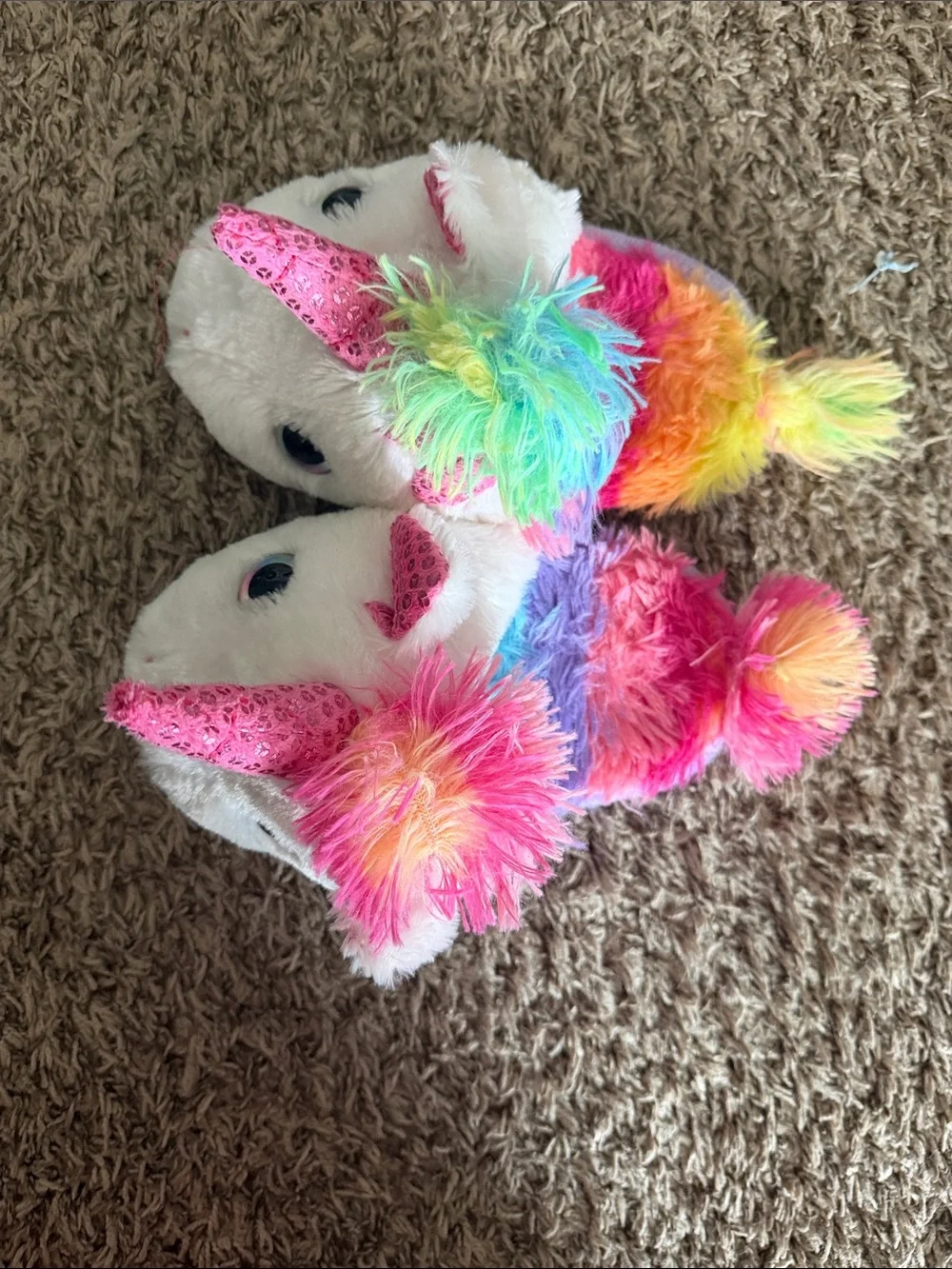 Plush Unicorn Kids Slippers in White with Rainbow Mane